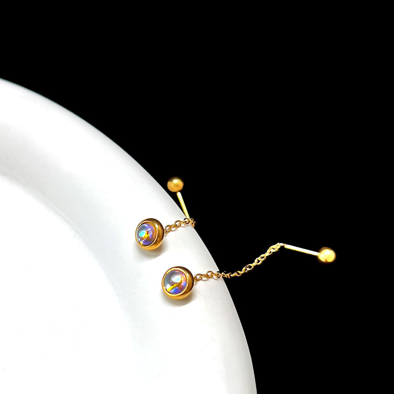 304 Stainless Steel Material 1 Piece Classic Style Geometric Plating 304 Stainless Steel Moonstone Drop Earrings Ear Studs