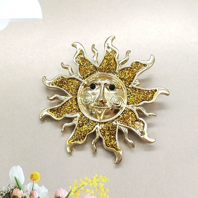 European and American Cross-Border Enamel Sun Brooch Niche High-End High-End Elegant Corsage Retro Pin Clothing Accessories for Women (Yaxa sancaqları) - x0348-sun-gold