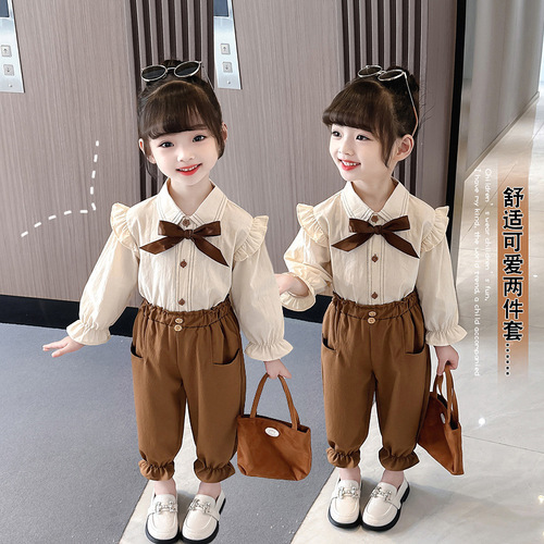 Girls' Spring and Autumn Long-Sleeve Set  New Fashion Little Girl Ankle Pants Set Trendy Baby Clothes