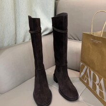 ZA原单外贸女鞋秋冬复古真皮长筒骑士靴西部马术套筒长靴舒适高筒