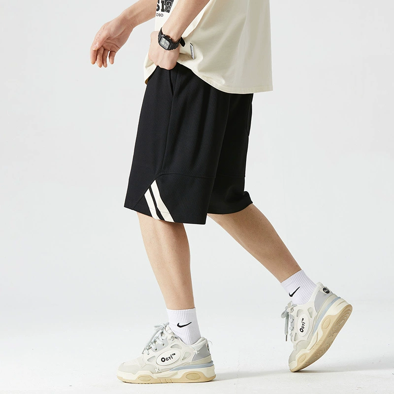 Мужские летние тонкие свободные спортивные шорты из ледяного шелка, модные повседневные универсальные пляжные шорты