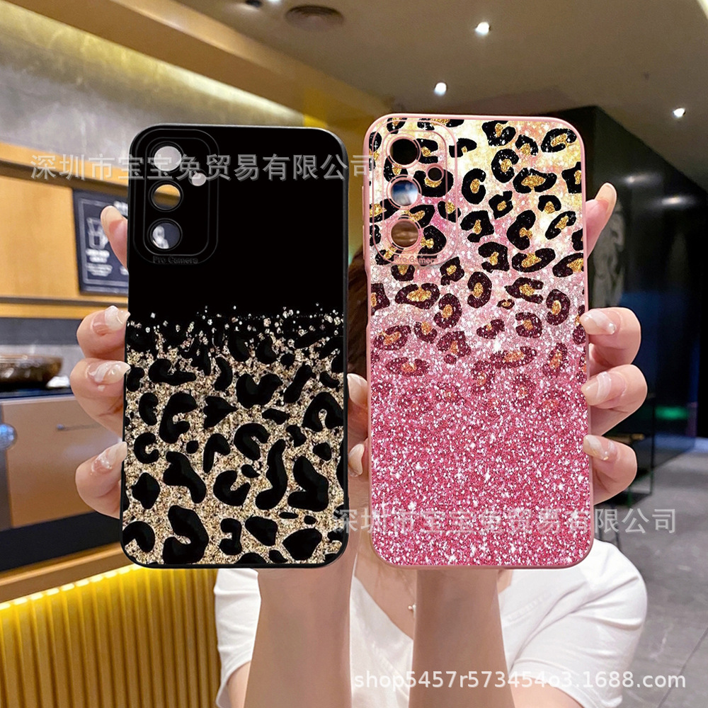 适用于三星Samsung A36保护套A56 渐变粉色银色豹纹瞳眼手机保护