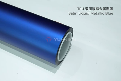 Auto Color Change Film: matte finish car wrap, satin - tpu-satin-liquid-metal-deep-blue-15215m