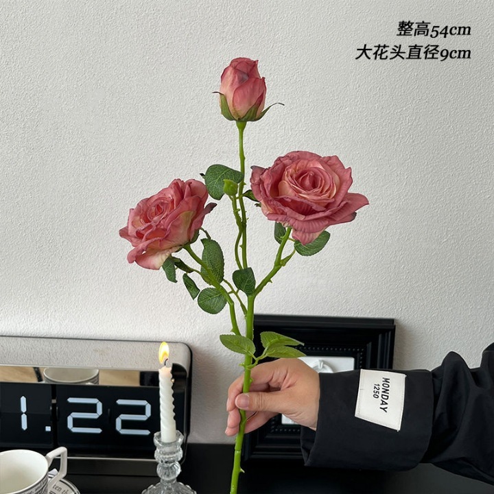 法式油画烤边玫瑰花餐桌花插花轻奢高端假花仿真花摆设手捧花花束|undefined