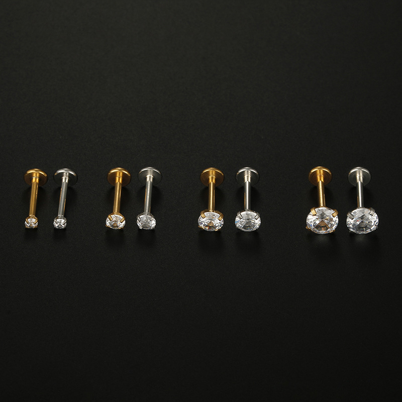 Fashion Round Stainless Steel Inlay Zircon lip stud 1 Piece