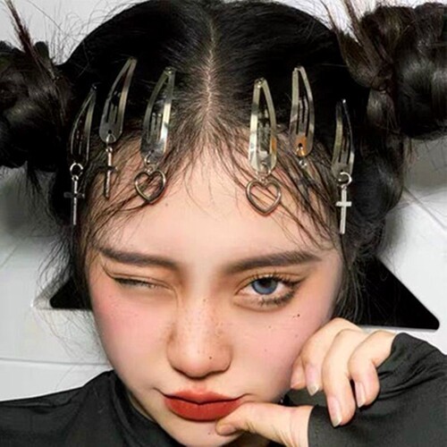 High street punk cyber ins internet celebrity personality dark love flower cross hairpin side clip hairpin