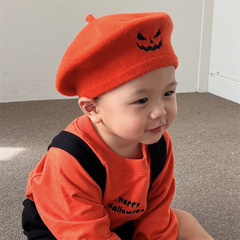 Insハロウィーンベレー帽笑顔カボチャ子供大人親子かわいい保温ウール韓国ブロガー同金