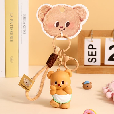 Card Holder 2025 New: Electric vehicle key cover shell - butter-bear-keychain-standing-with-face-held-up