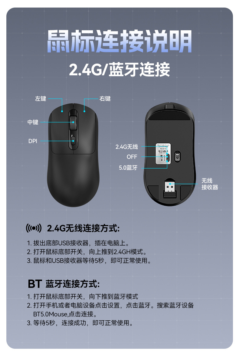 T-WOLF雷狼X8无线蓝牙鼠标双模游戏办公防滑贴纸鼠标狗屁王定制