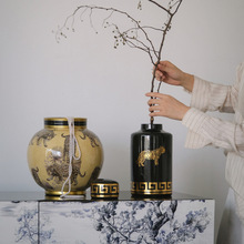 景德镇陶瓷花瓶摆件 家居玄关插花复古“猛虎蔷薇”储物罐花器