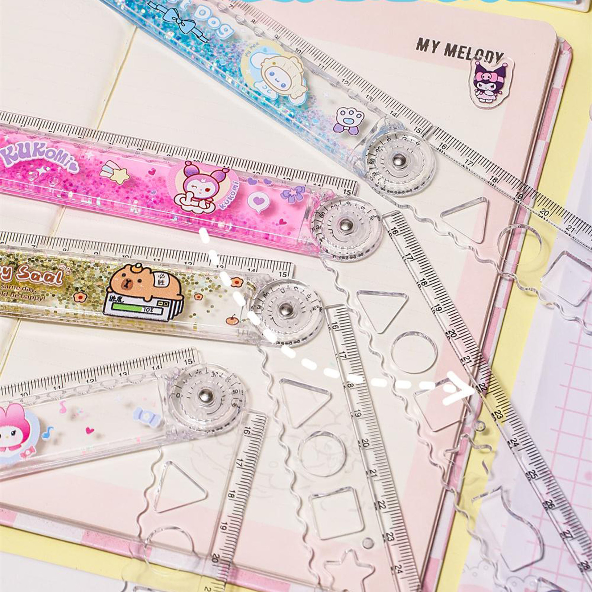 Valor facial alto 30cm alargado regla de arena flotante plegable con líneas onduladas lindas para estudiantes especiales de dibujos animados regla recta