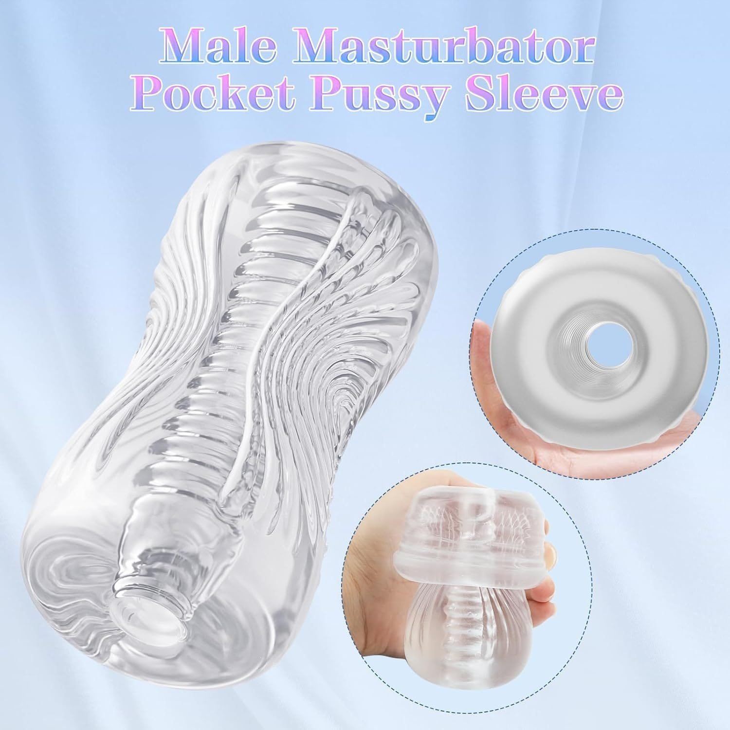 Transparent TPE Spiral Manual Masturbation Cup with Suction Grip, Gen 5 Delay Trainer — detail image 2