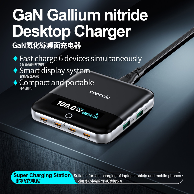 New 120W ultra-thin GaN charger with digital display for laptop and mobile phone fast charging, desktop multi-port charging station New 120W ultra-thin GaN charger with digital display for laptop and mobile phone fast charging, desktop multi-port charging station