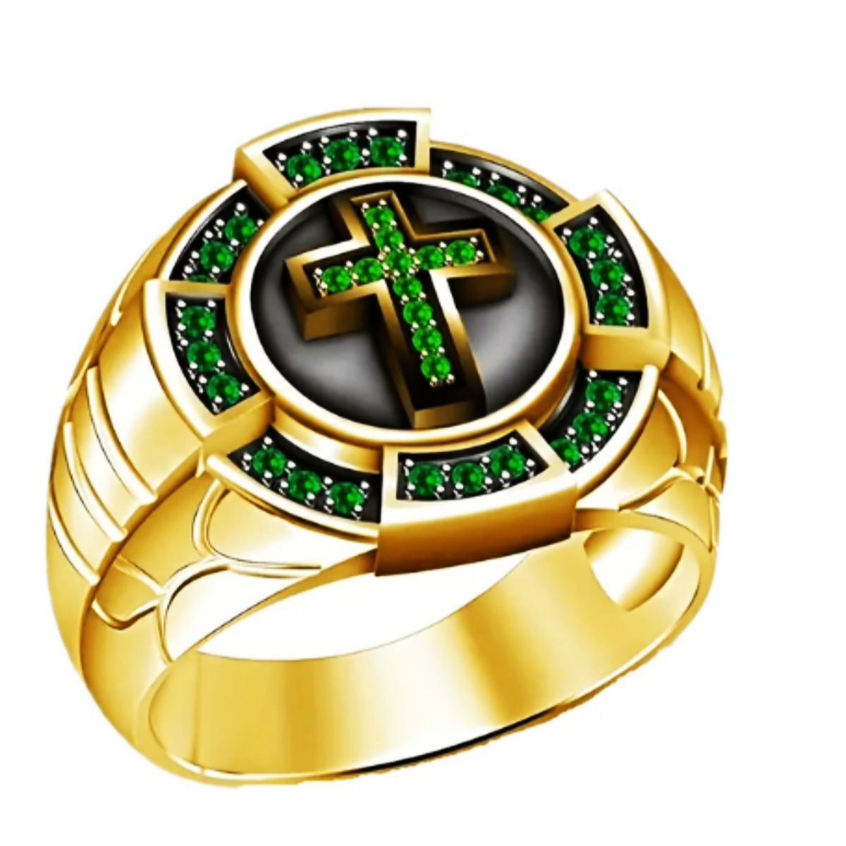 Cross-border jewelry Golden Cross Green Diamond black oil ring men's creative personality fashion ring popular