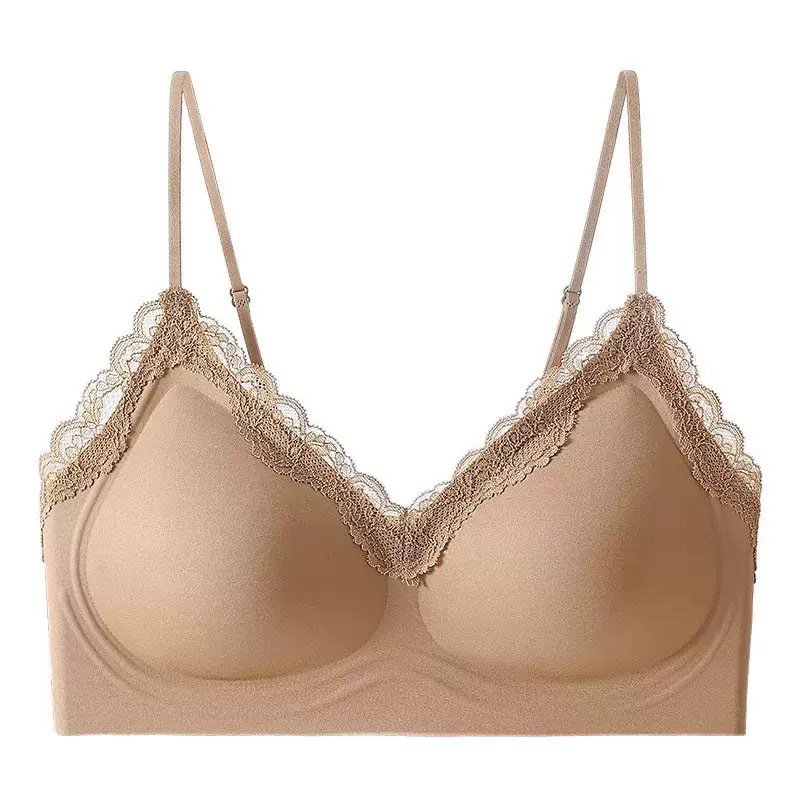 Nuevo lujo ligero sin anillo de acero ropa interior damas sujetador de encaje francés borde cómodo juntar barras de gelatina sujetador de soporte suave image 8