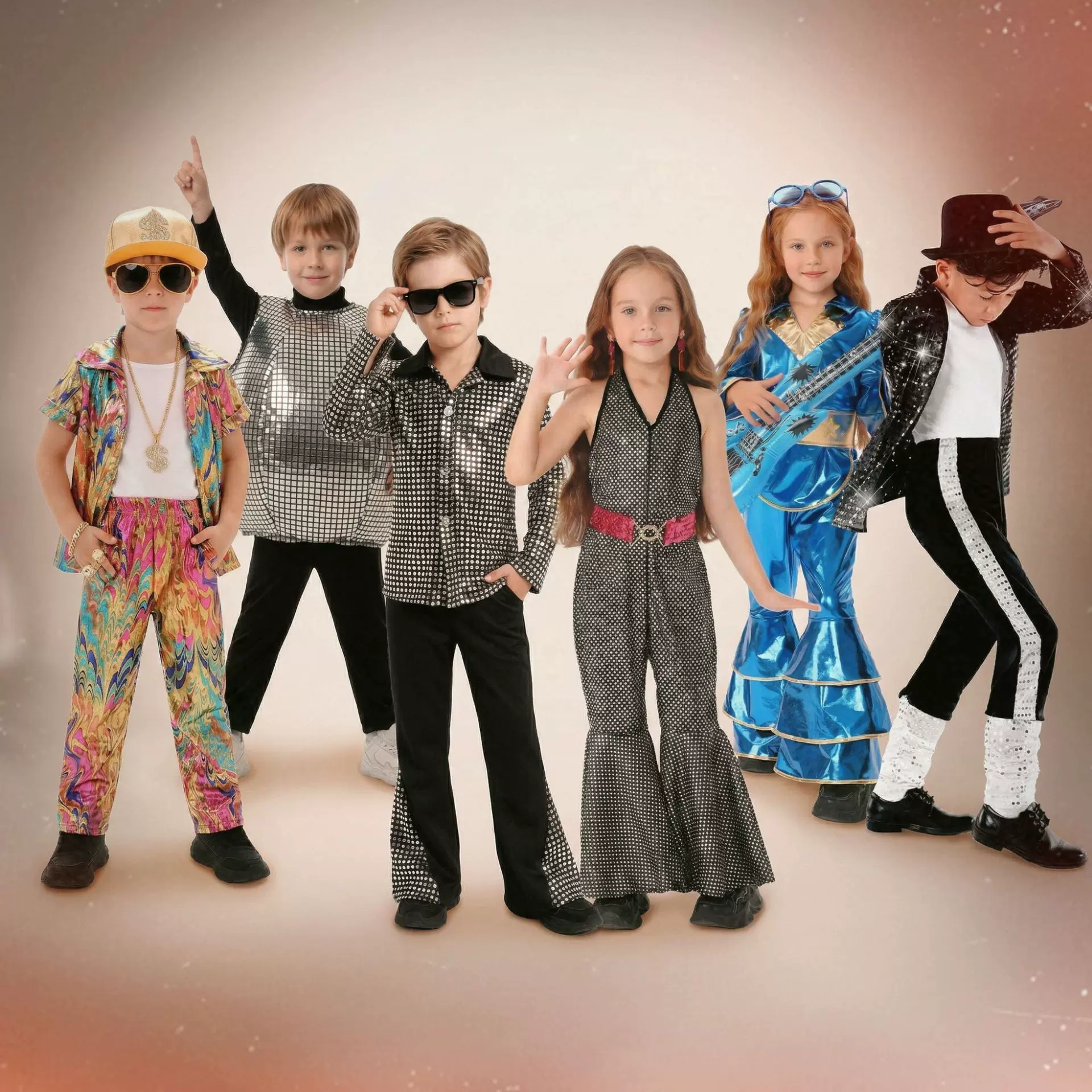 复古新款disco迪斯科舞蹈服儿童cos服表演服装舞台演出服万圣节