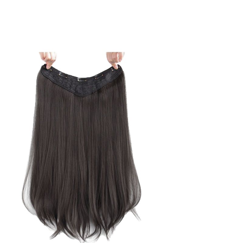 Pieza de cabello de repuesto en forma de V de cabello simulado, extensión de cabello de una sola pieza, hebilla interior de calavera alta, peluca micro rizada sin rastro, extensión de cabello largo y liso