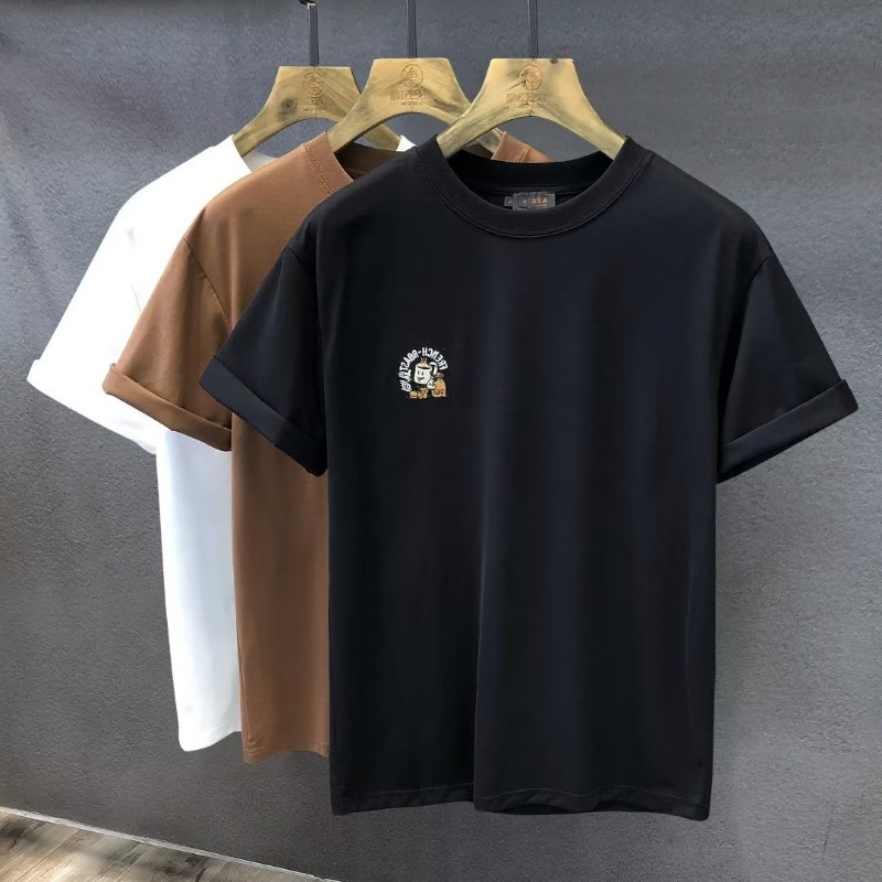 American latte coffee cup embroidery trdy brand round neck white short m's summer half sleeved T-shirt clothes for_voghion.com