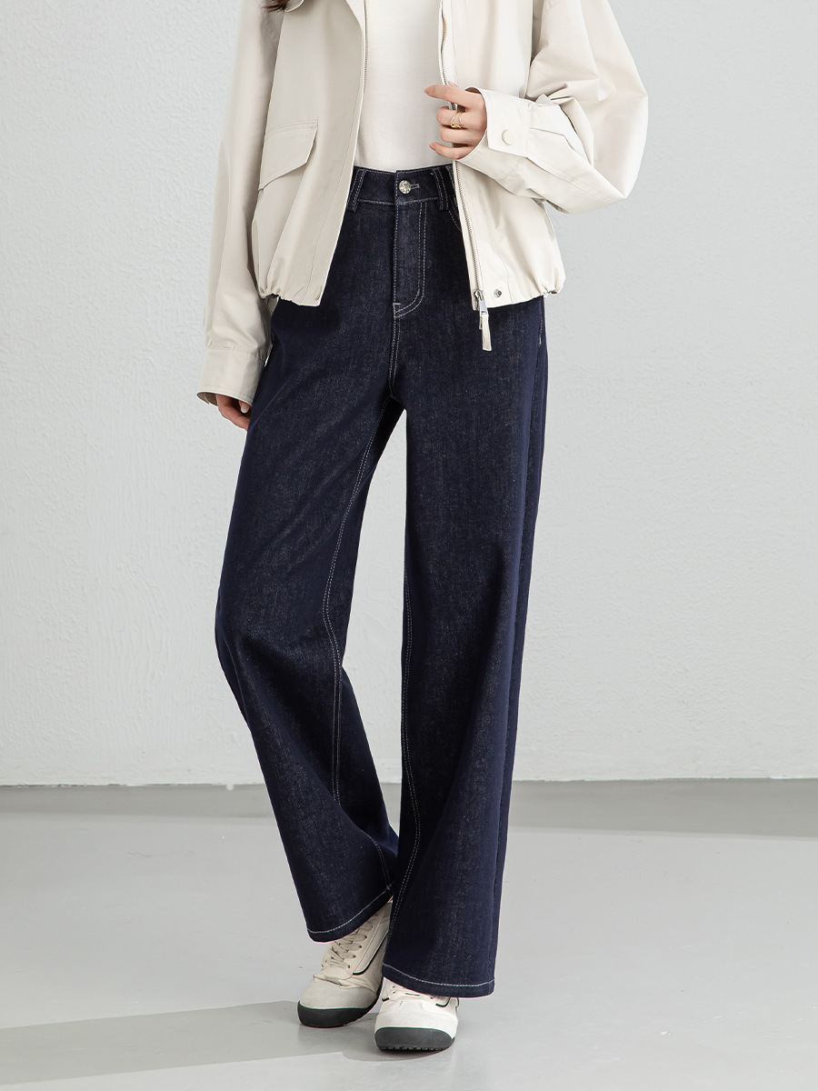 Quần jean nữ ống rộng dáng suông, cạp cao, chất denim chống phai màu, mỏng nhẹ mùa xuân — Xanh da trờicolor
