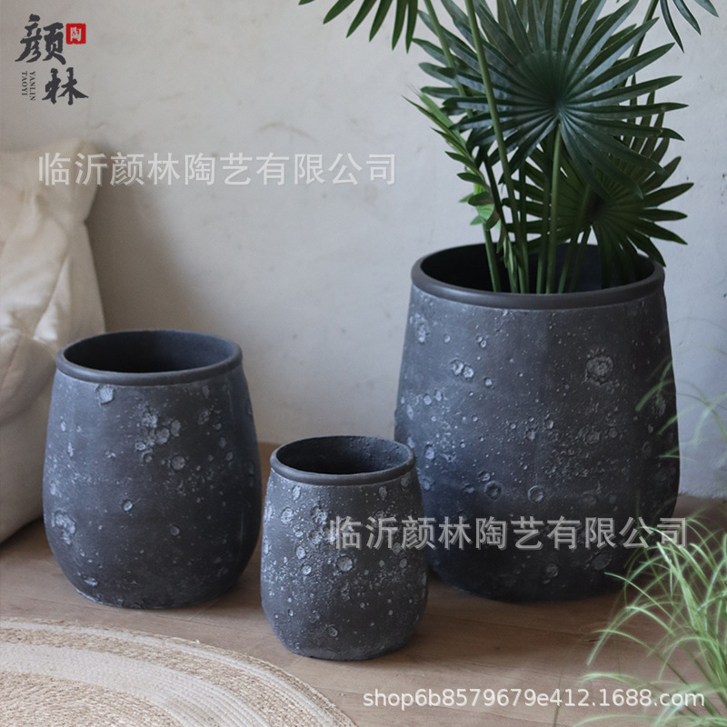 Nórdico negro gris magnesio maceta de barro para el hogar de la decoración de la sala de estar maceta verde al aire libre simple maceta de gran boca