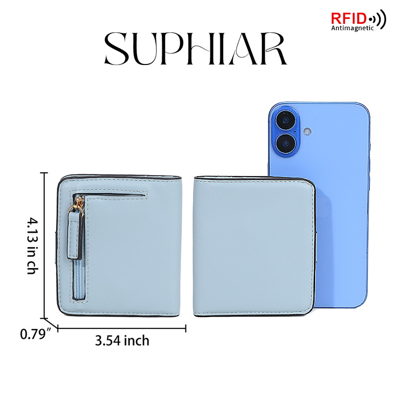 Mayorista personalizado simple PU bolso de cambio bolso corto damas ultra delgado FBA comercio exterior RFID antimagnético billetera de cremallera