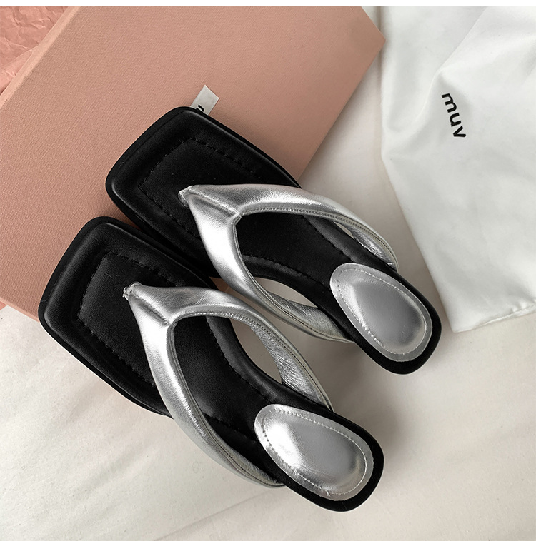 Dép sandal nữ xỏ ngón da cừu mũi vuông gót thấp — Màu đen chi tiết 22