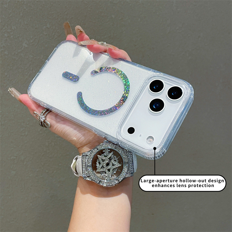 Adatto per telefono colorato magnetico Pro Max trasparente glitter custodia protettiva 17 Pro/17 Air_voghion.com