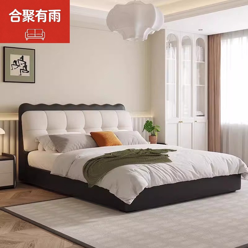 Modern Simple Puff Bed Cream Style Small Apartment Fabric Soft Package Double Bed Modern Simple Double Bed