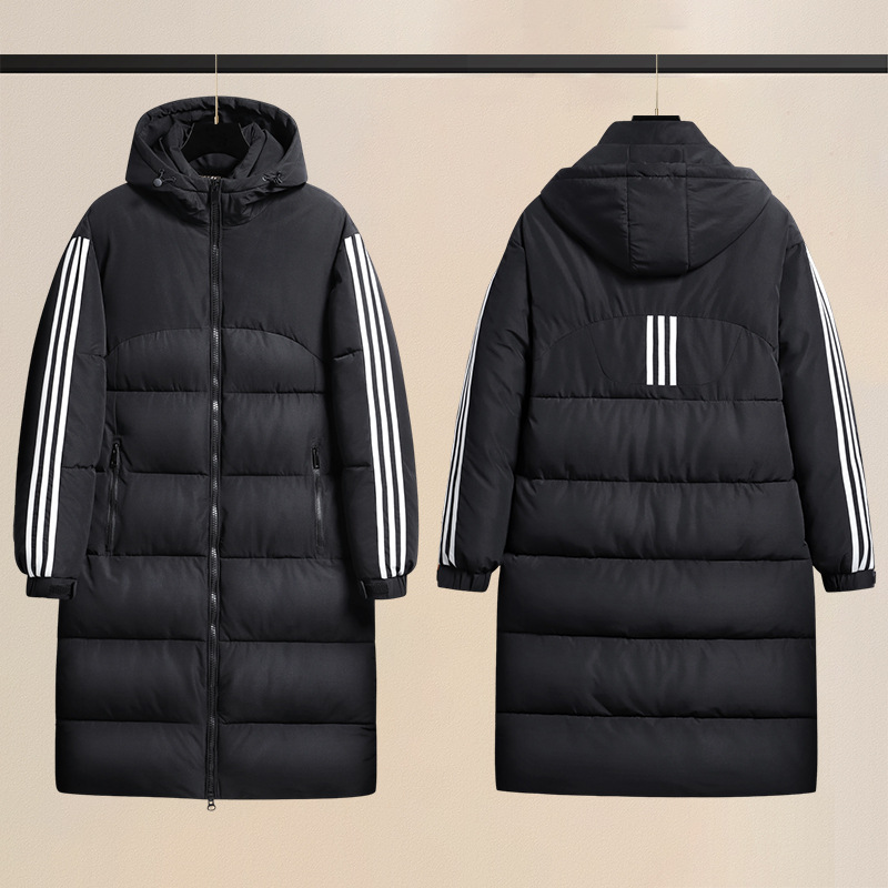 Transfronterizos invierno con capuzas de algodón hombre plumón de marca de moda de rodilla de tres barras chaqueta de algodón de invierno