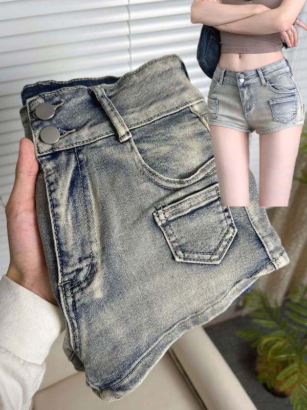 Hot Girl American Retro Stretch Short Jeans for Women Spring and Summer 2025 New Versatile Tight-Fitting Ultra-Low-Waist Hot Pants