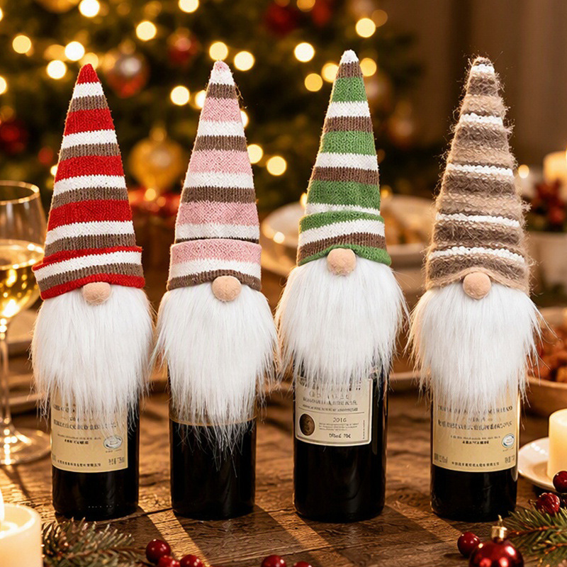 Cross-border Christmas decorations wine bottle cover faceless doll knitted wool red wine cover table atmosphere decoration