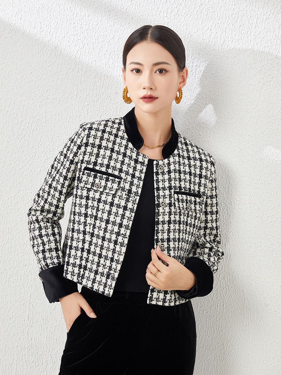 Áo khoác nữ dáng ngắn kiểu Chanel ca rô, thiết kế tôn dáng khí chất Pháp — Ca rô