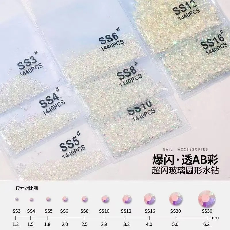 Manicure king fan taladro de fondo plano ab diamantes desnudos color fantasía redondo diy herramienta de taladro completo explosión de joyas de uñas flash
