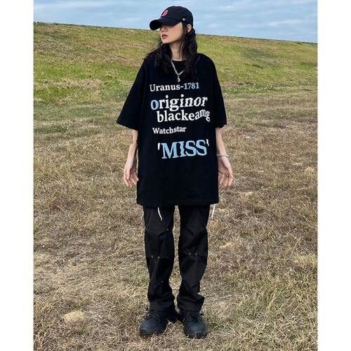 HELLO KOMA American retro printed lettered short-sleeved T-shirt women's national trend 2024 new fashion brand couple's shirt