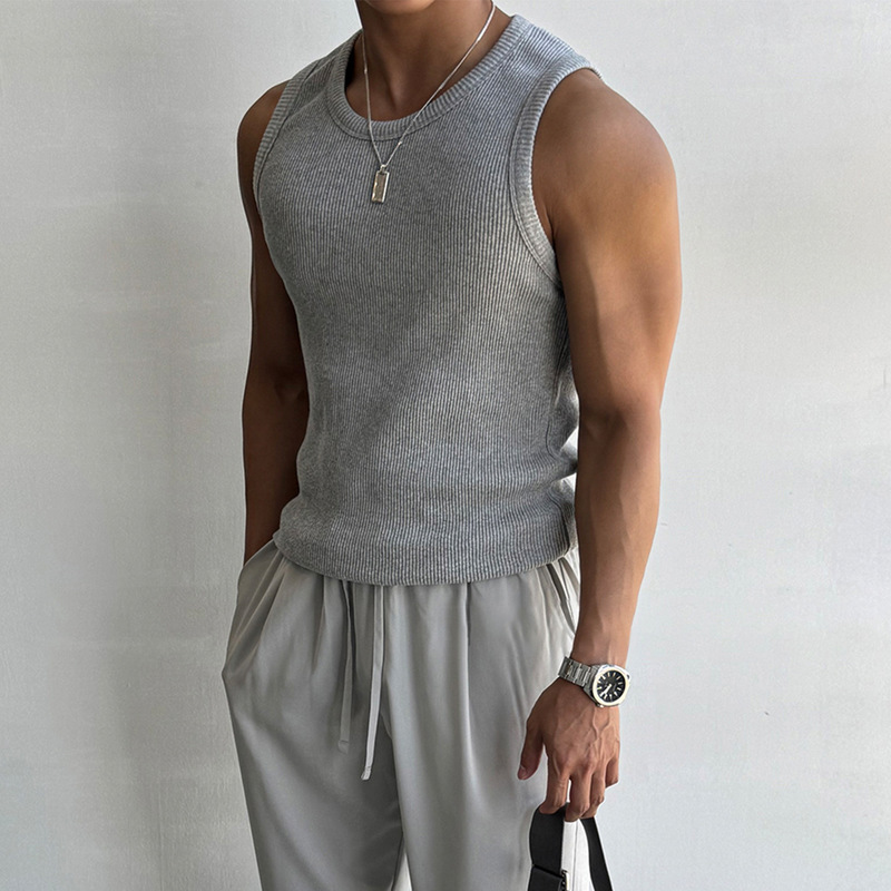 White Vest Men's Summer American-Style Ribbed Stretch Knit Slim-Fit Sleeveless T-Shirt Sports Fitness Training Shirt White Vest Men's Summer American-Style Ribbed Stretch Knit Slim-Fit Sleeveless T-Shirt Sports Fitness Training Shirt
