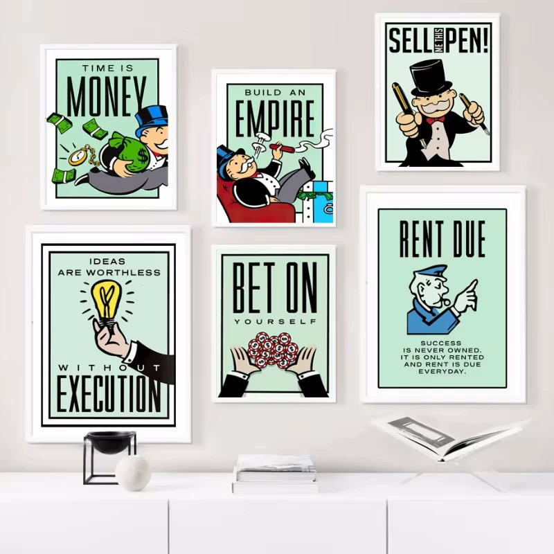 Cross-border hot seller dollar money cartoon character inspirational quote canvas painting room decoration painting