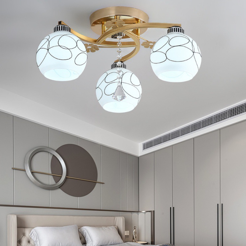 卧室圆形水晶客厅家用吸顶房间灯具餐厅饭厅三头温馨LED灯泡吊灯