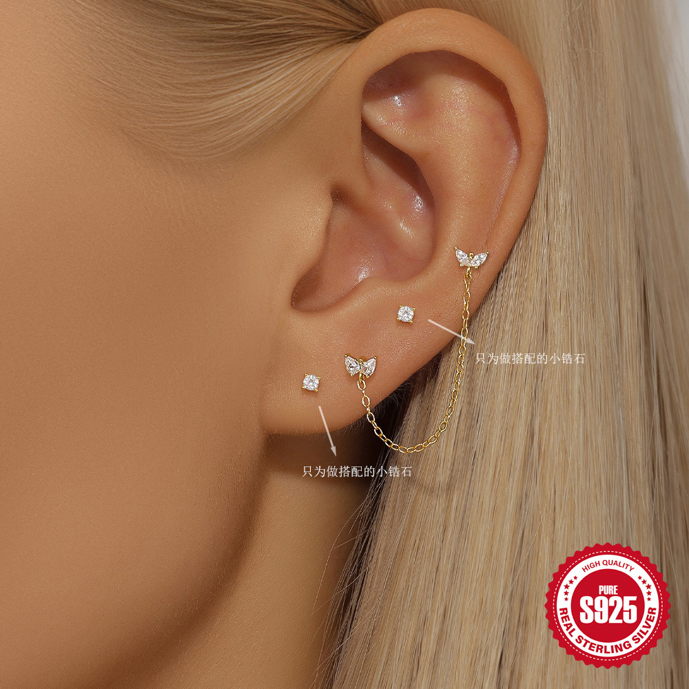 Daily Occasion 1 Piece 925 Sterling Silver Zircon Star Butterfly Ear Studs