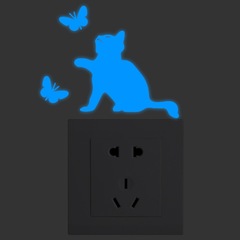 外貿跨境新款小貓夜光裝飾牆貼客廳臥室創意熒光開關自粘蝴蝶貼紙