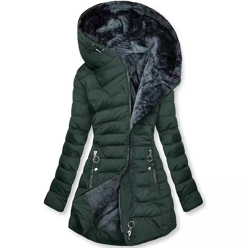 Amazon 冬暖かい毛皮の襟の綿の服の女性のジッパー長袖スリム綿の服のジャケットフード付きコート 9060|undefined