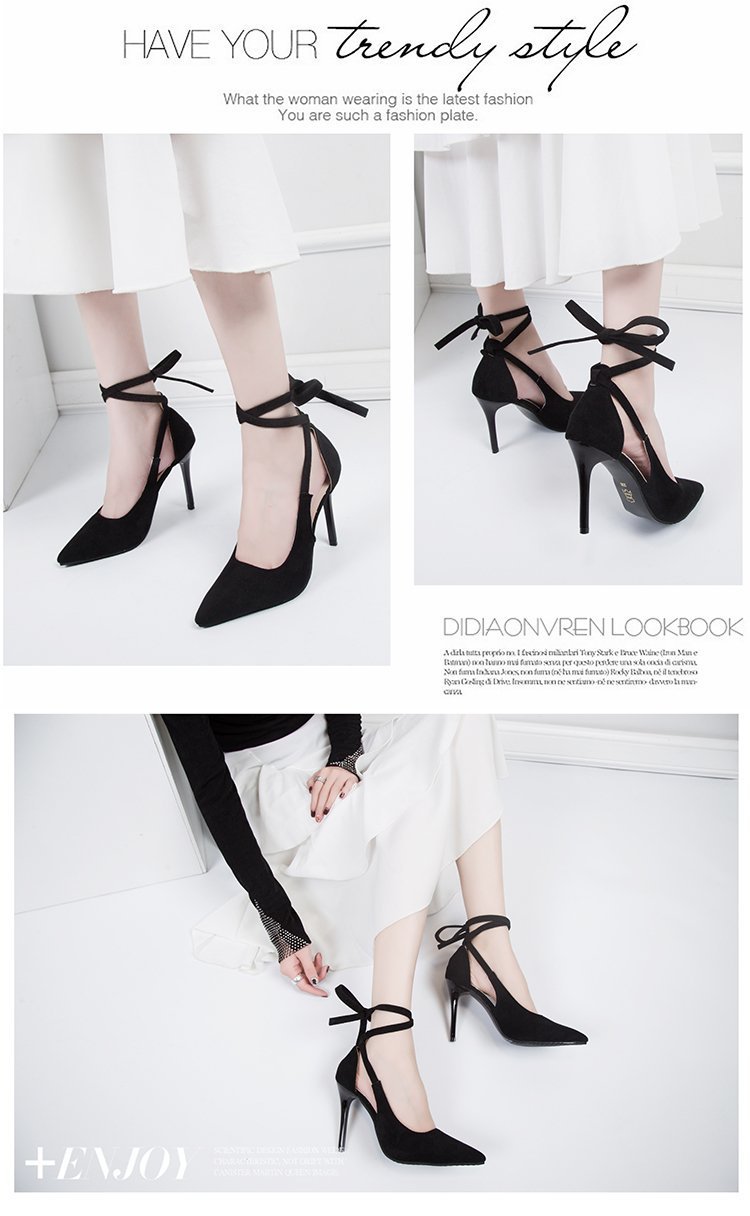 Wiosna/lato 2023 Nowe cienkie sandały na obcasie z sznurowadłami damskie koreańskie seksowne wysokie obcasy_voghion.com