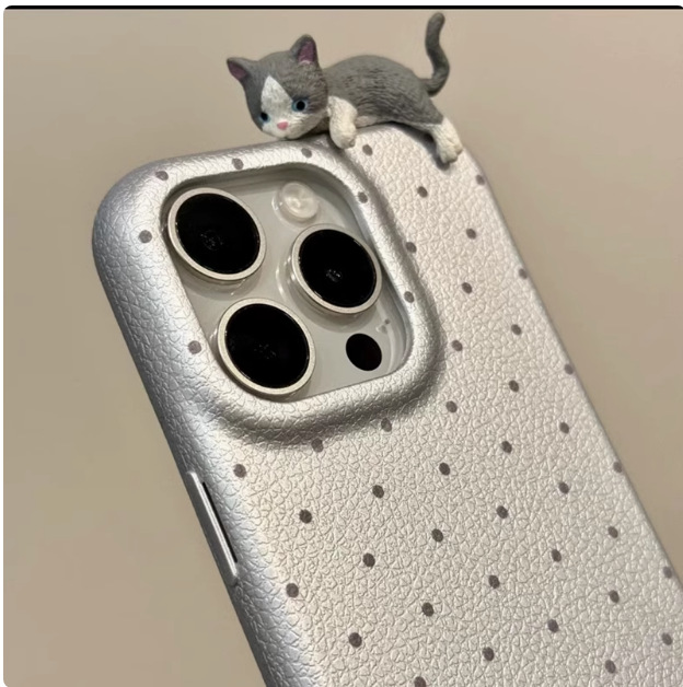 Lindo gato de lunares Iphone16promax fiesta tridimensional Apple 15pro funda para teléfono móvil para cuero 15p