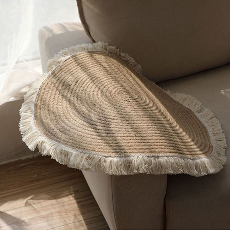Vintage skandinavisk boho rund matta med tofsar för sovrum_voghion.com