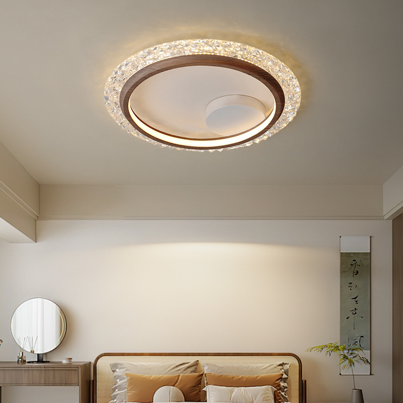 Luz de techo de dormitorio medieval de viento tranquilo dormitorio principal 2025 nuevo estilo americano retro color nuez redondo luz de protección de ojos súper brillante