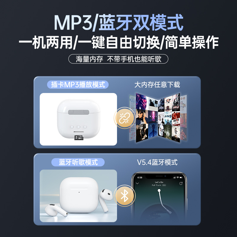 Nuevos auriculares bluetooth mp3 todo en uno alta calidad de sonido tarjeta enchufable memoria inalámbrica larga duración tarjeta de memoria con canciones