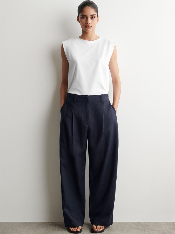 Spanish Brand 26 Summer New Casual Style Comfortable Breathable Pure Linen Waist Buckle Pleated Balloon Pants for Women