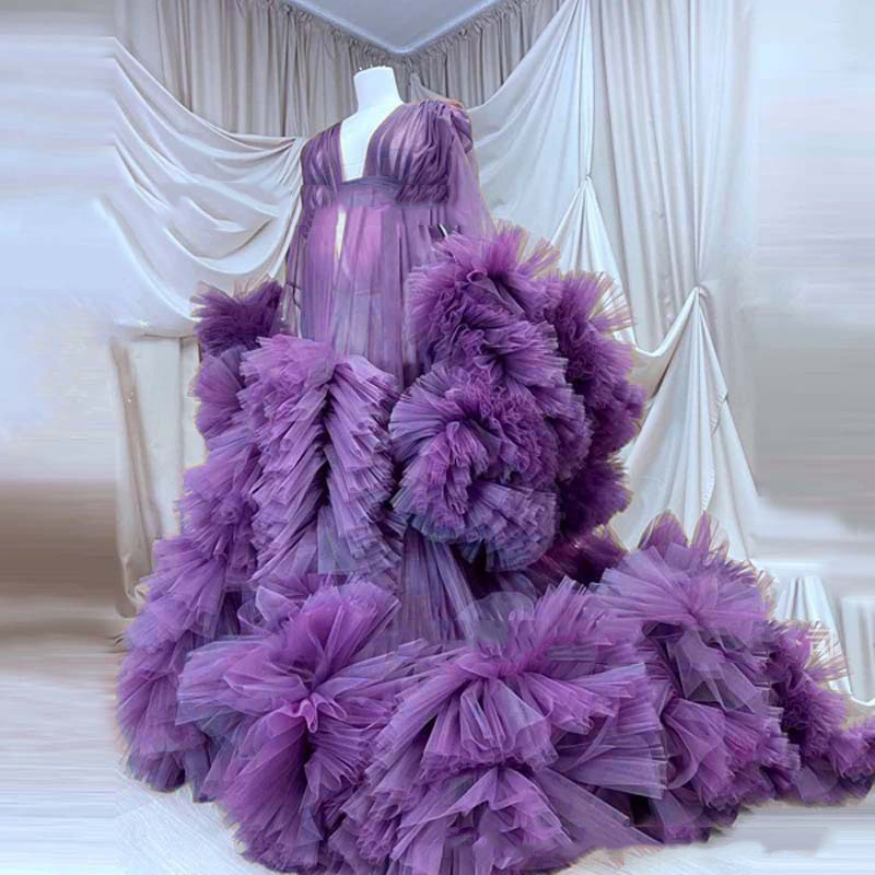 Cross-Border Hot-Selling Mesh Dressing Gown Dress for Women, Maternity Photo Shoot Clothing, Long Trailing Runway Performance Tutu Skirt