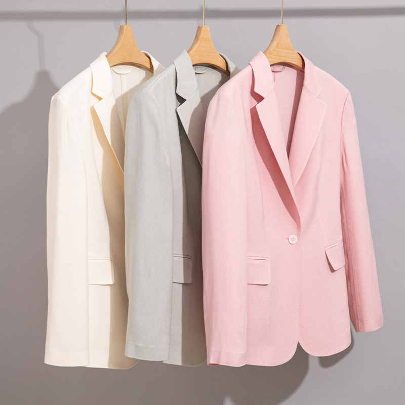 Acetate Blazer for Women, Single Button, Air Conditioning Jacket, Slim Fit, Versatile, Simple, Elegant, Workwear, Tencel Linen