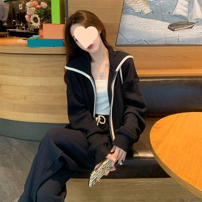 001 Plus Size 150kg Spring And Autumn Casual Sports For Women Loose Fit Versatile Long Sleeve Sweatshirt Two-Piece Set 240_voghion.com