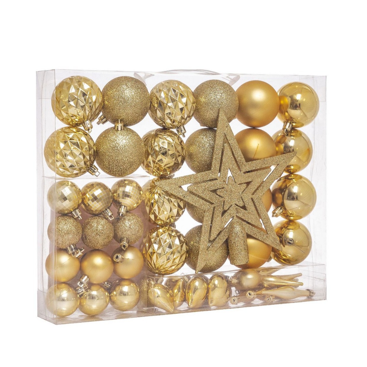 Juego de bolas de decoración navideña, 49 piezas, estrella para la copa del árbol, corazón, bolas colgantes para Navidad y San Valentín, bolas coloridas, bolas para árbol de Navidad.